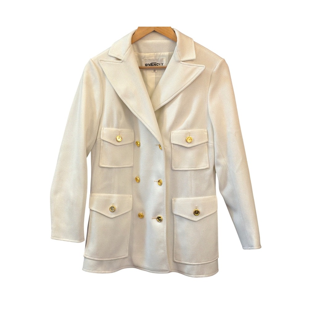 Vintage Givenchy Blazer Sport White Gold G Logo Button Old Money Quiet Luxury 10